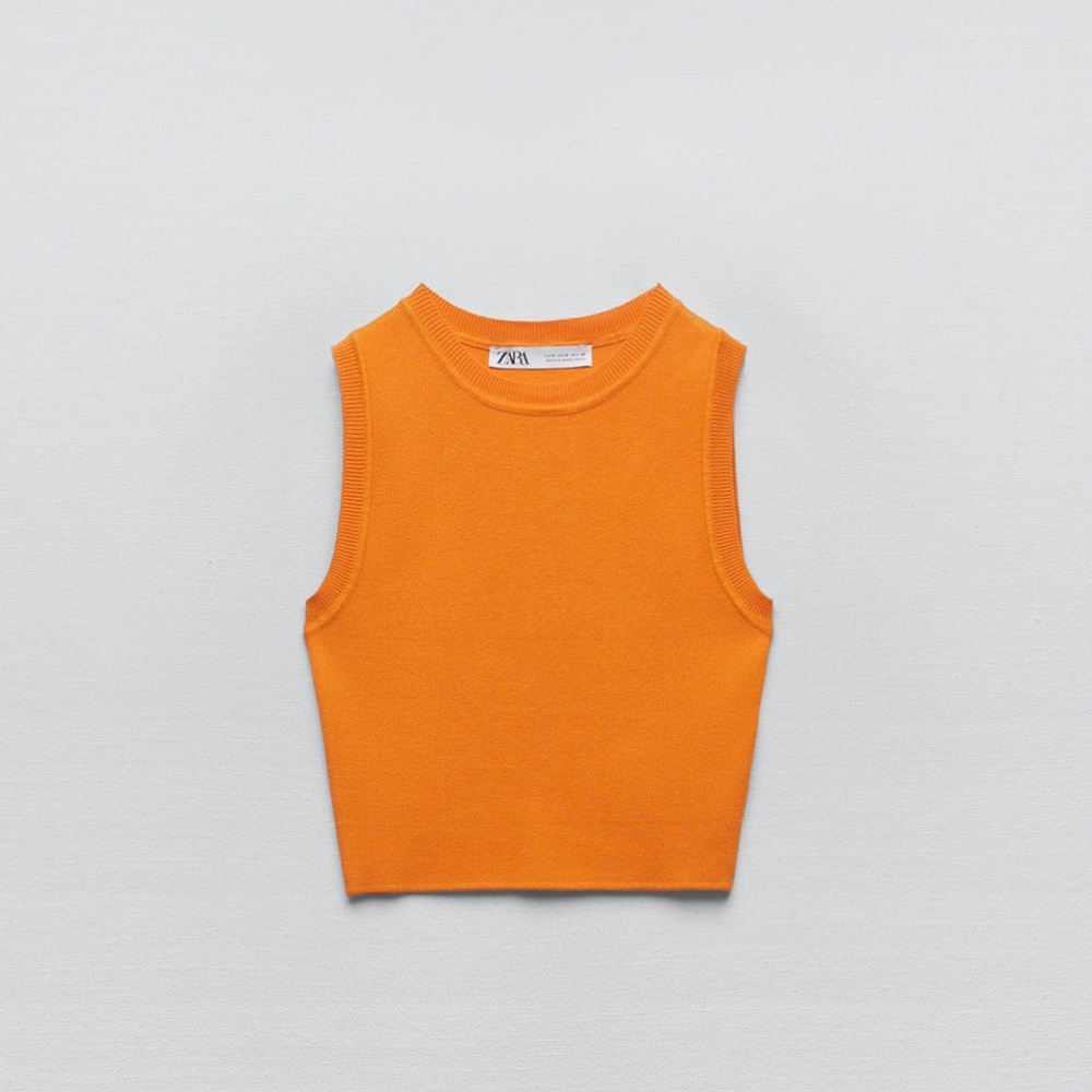 Zara orange cropped knit top